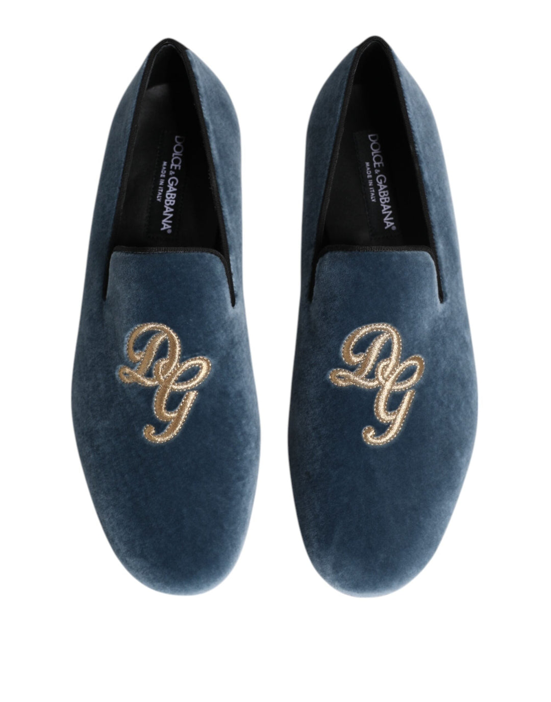 Men’s Dolce &amp; Gabbana Blue Velvet Dg Logo Loafers Formal Shoes