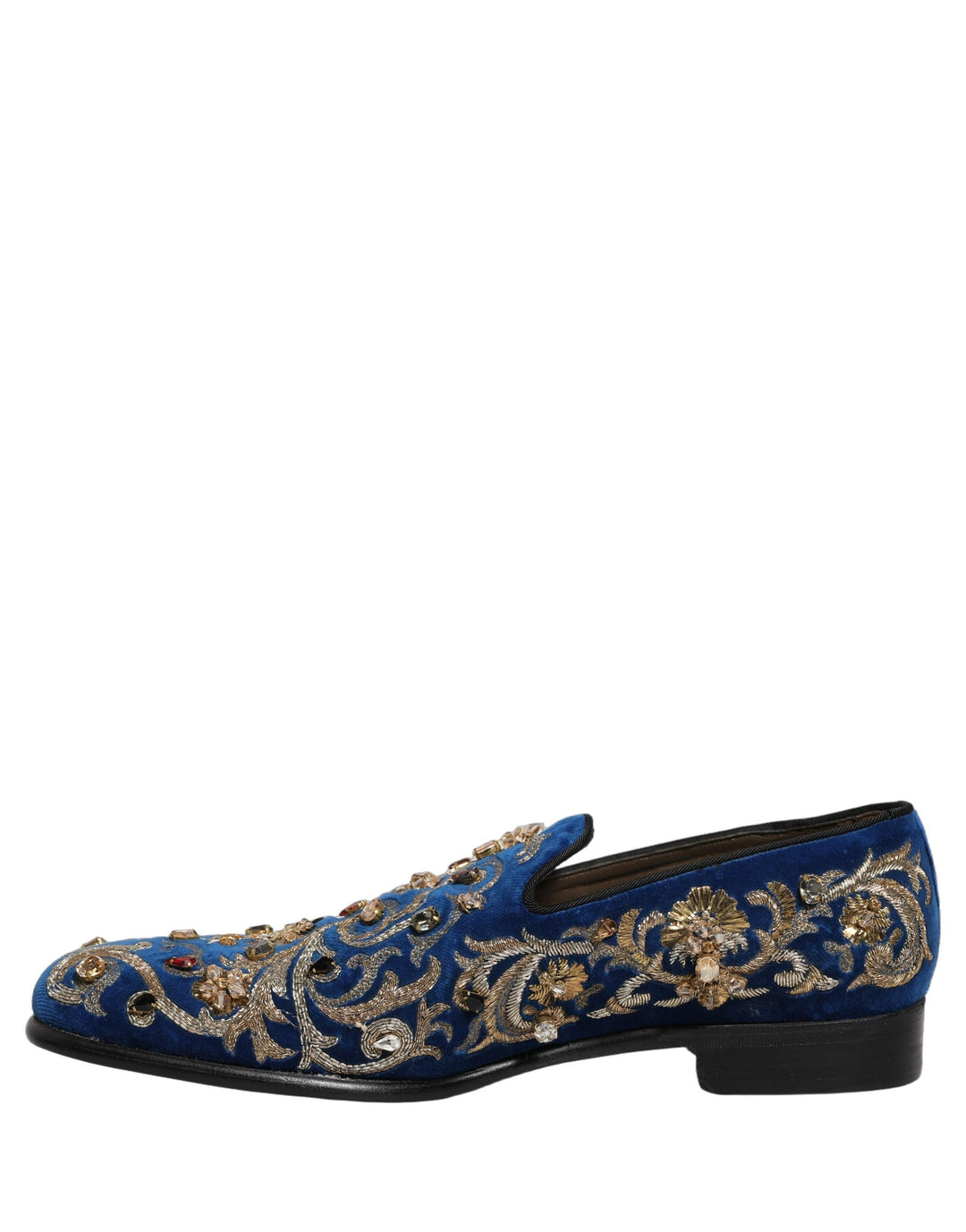 Men’s Dolce &amp; Gabbana Blue Velvet Embellished Dress Loafers Shoes