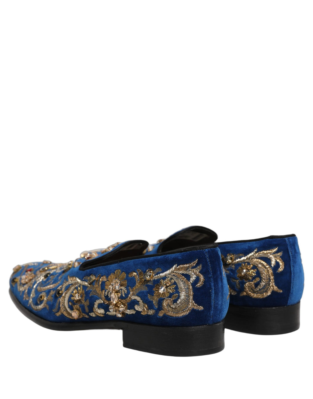 Men’s Dolce &amp; Gabbana Blue Velvet Embellished Dress Loafers Shoes