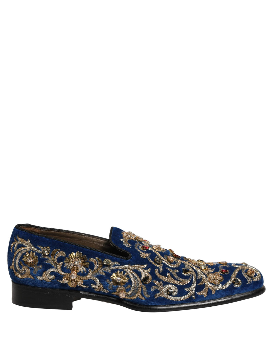 Men’s Dolce &amp; Gabbana Blue Velvet Embellished Dress Loafers Shoes