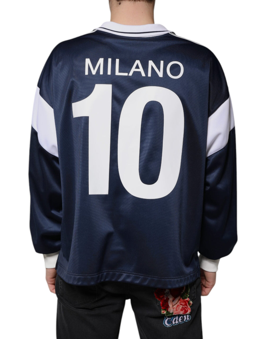 Men’s Dolce &amp; Gabbana Blue White Milano Long Sleeve Jersey T-shirt
