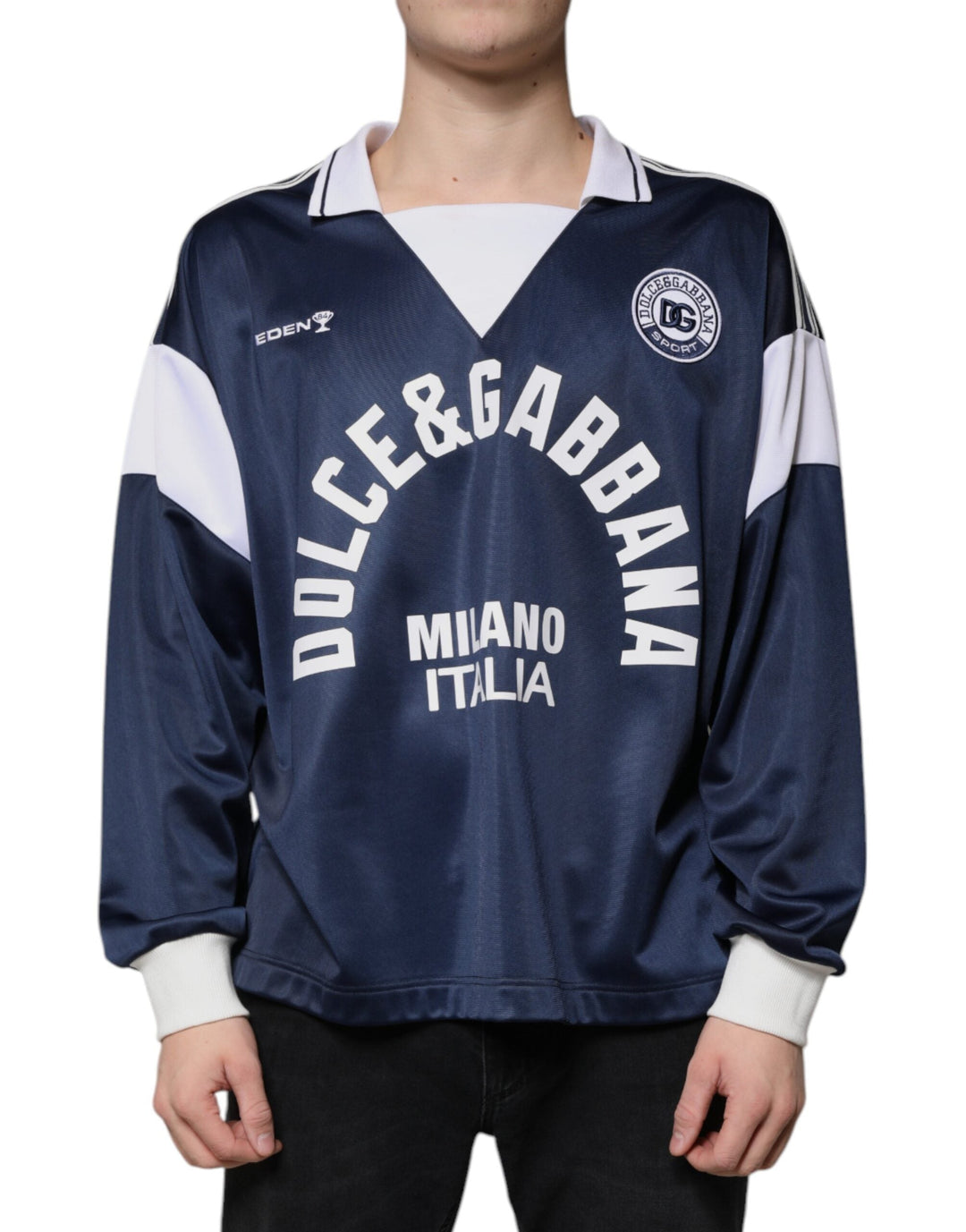 Men’s Dolce &amp; Gabbana Blue White Milano Long Sleeve Jersey T-shirt