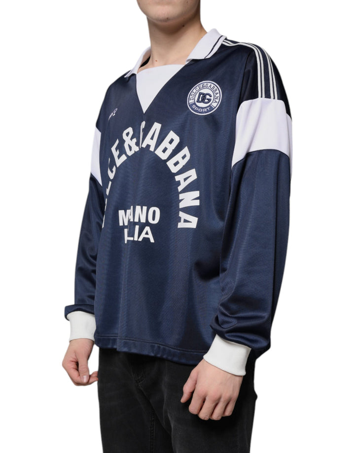 Men’s Dolce &amp; Gabbana Blue White Milano Long Sleeve Jersey T-shirt