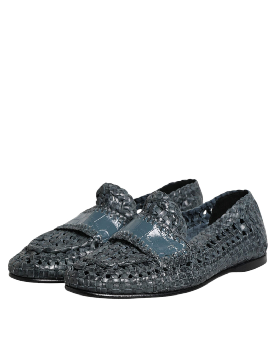 Men’s Dolce &amp; Gabbana Blue Woven Leather Slip on Loafers Shoes