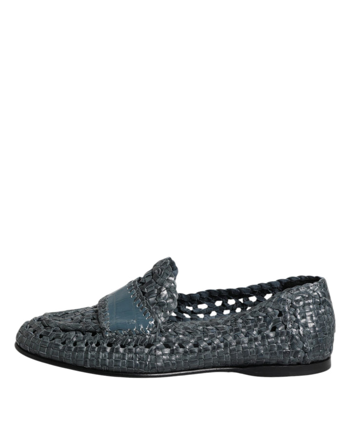 Men’s Dolce &amp; Gabbana Blue Woven Leather Slip on Loafers Shoes