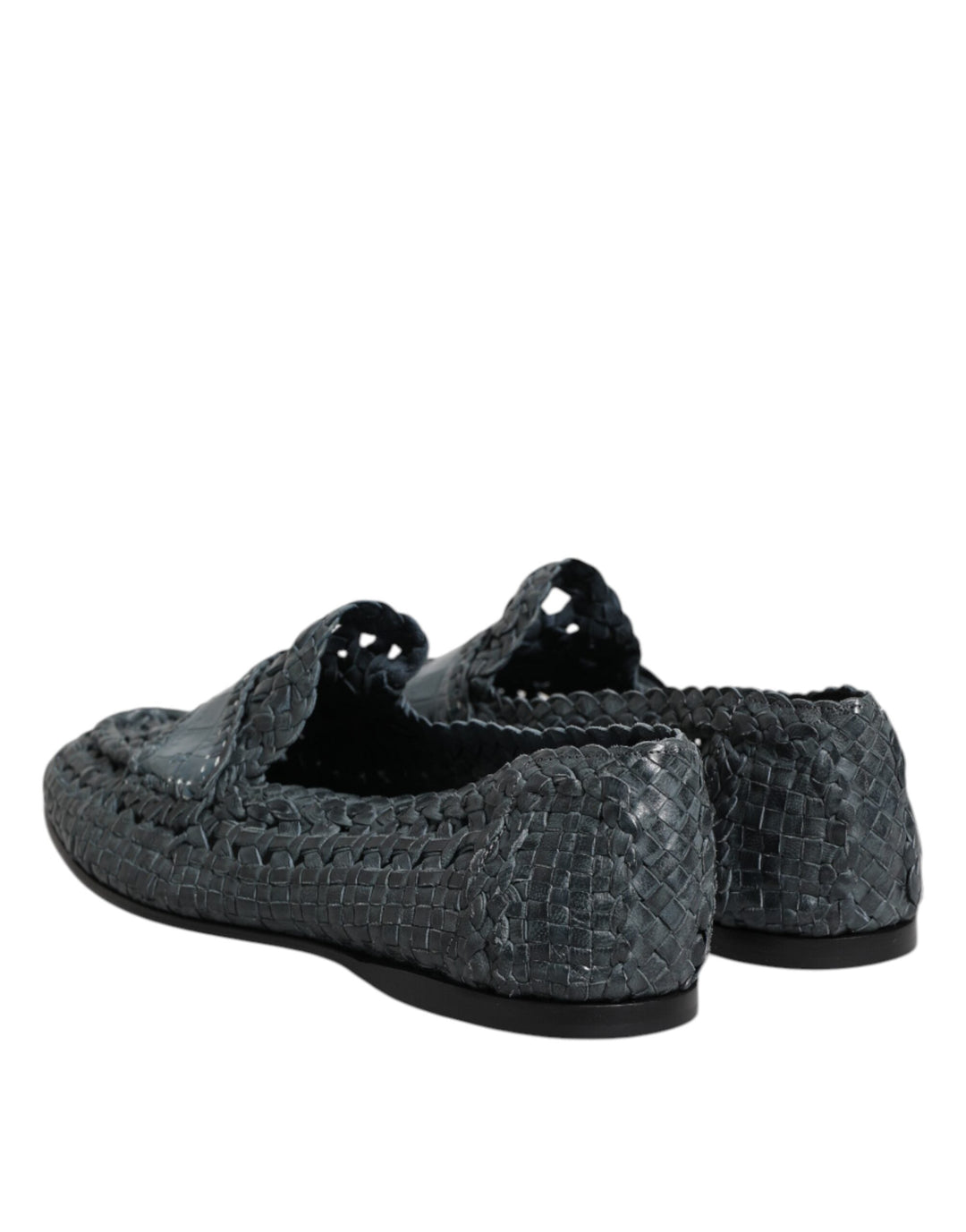 Men’s Dolce &amp; Gabbana Blue Woven Leather Slip on Loafers Shoes