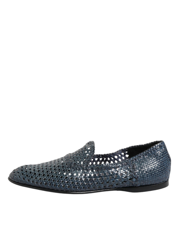 Men’s Dolce &amp; Gabbana Blue Woven Leather Slip on Loafers Shoes