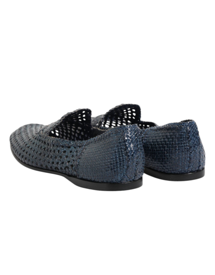 Men’s Dolce &amp; Gabbana Blue Woven Leather Slip on Loafers Shoes