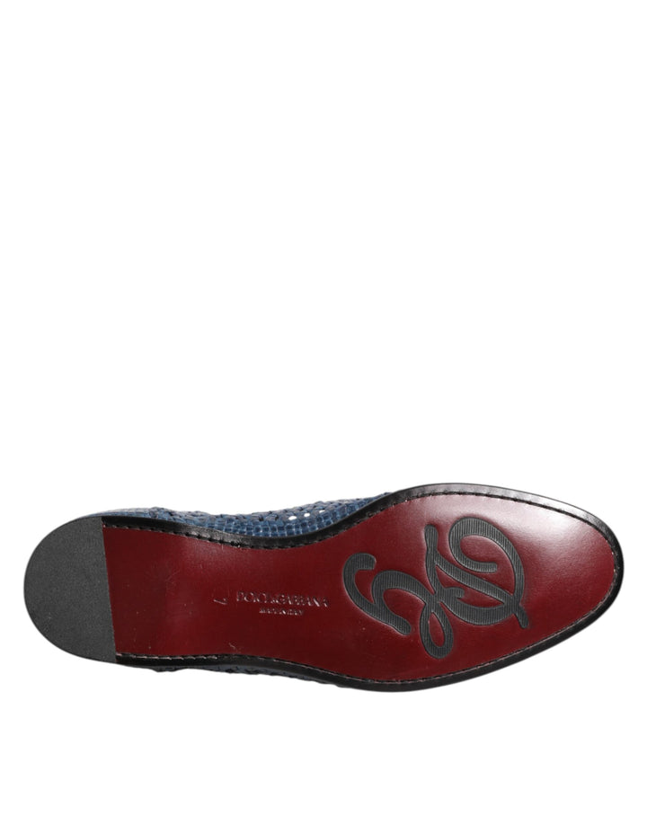 Men’s Dolce &amp; Gabbana Blue Woven Leather Slip on Loafers Shoes