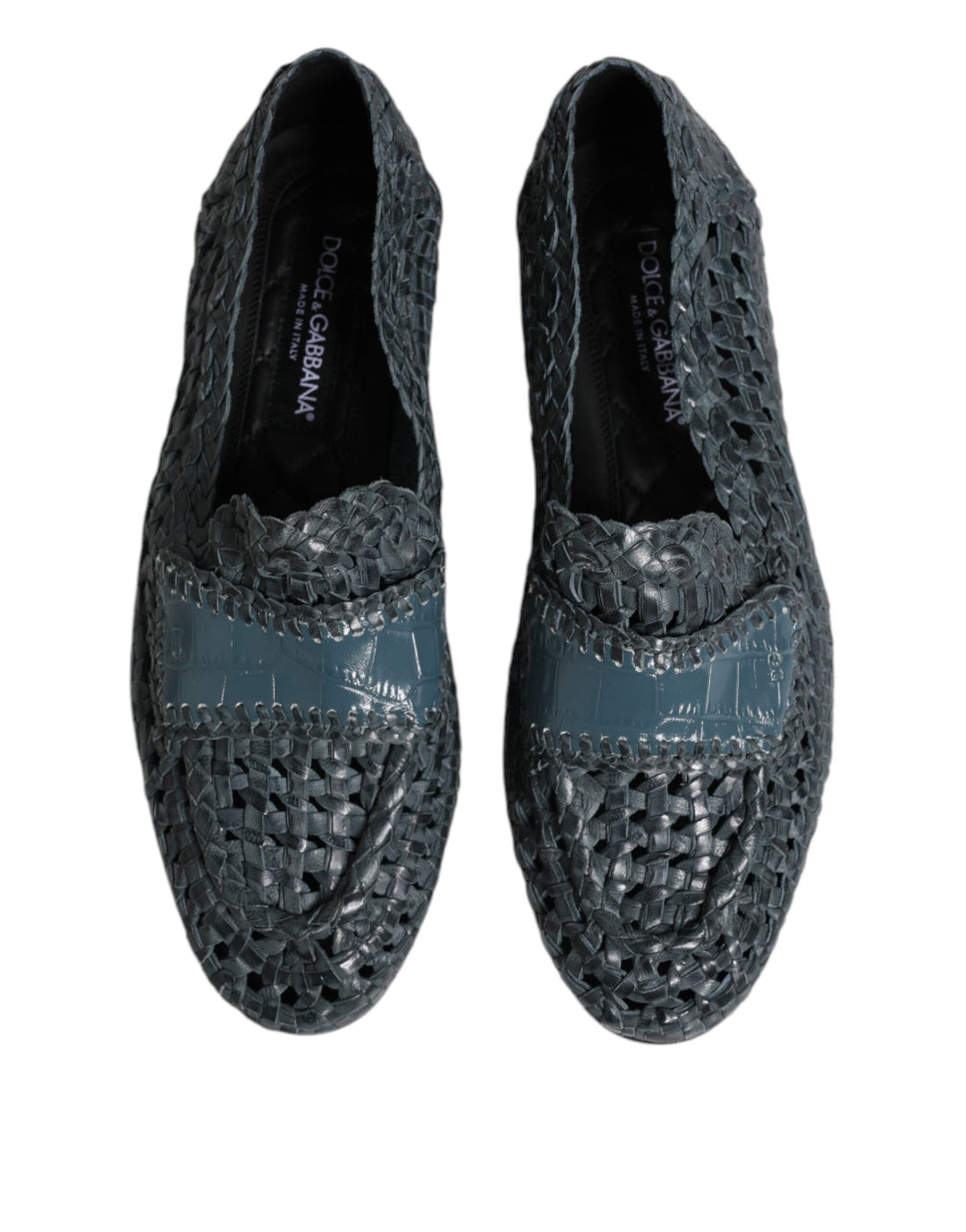 Men’s Dolce &amp; Gabbana Blue Woven Leather Slip on Loafers Shoes