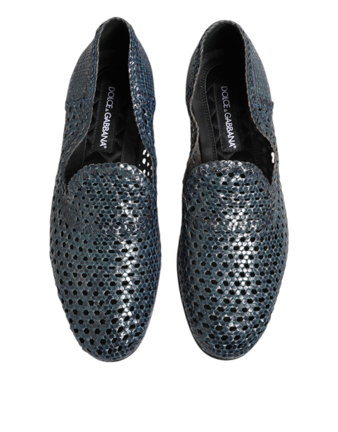 Men’s Dolce &amp; Gabbana Blue Woven Leather Slip on Loafers Shoes