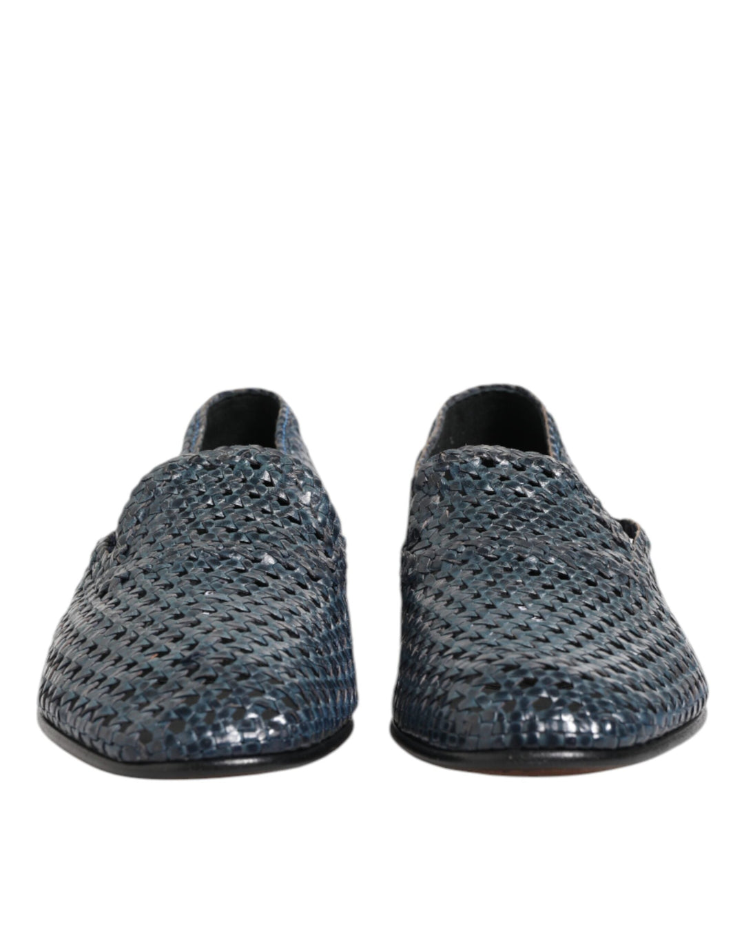 Men’s Dolce &amp; Gabbana Blue Woven Leather Slip on Loafers Shoes
