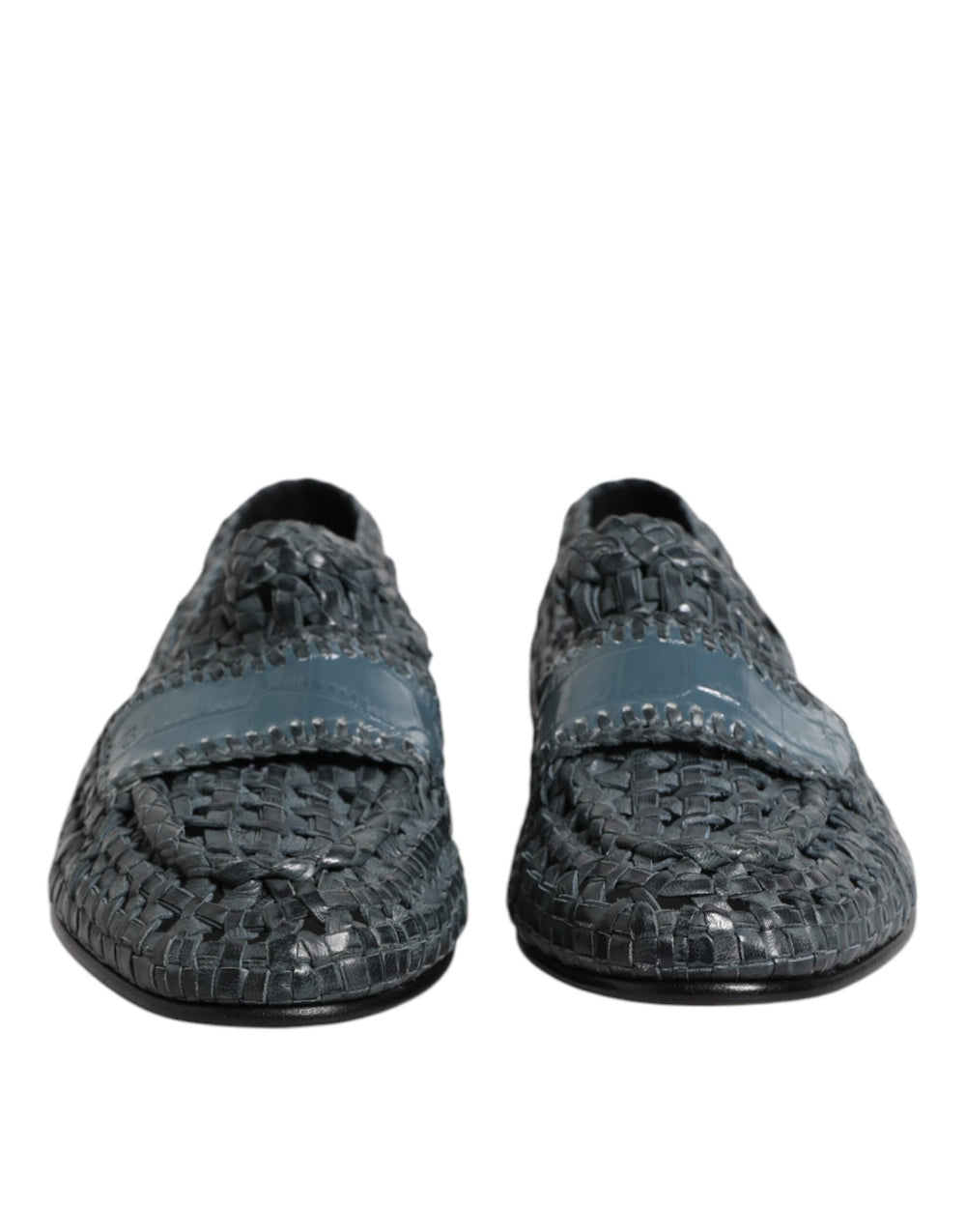 Men’s Dolce & Gabbana Blue Woven Leather Slip on Loafers Shoes