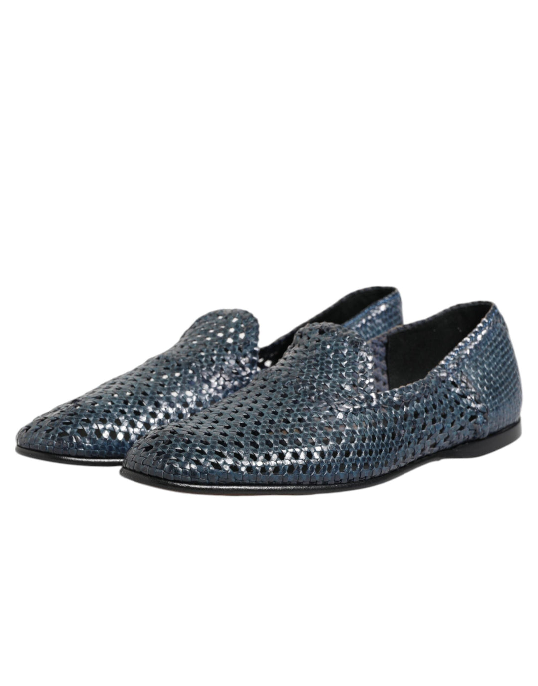 Men’s Dolce &amp; Gabbana Blue Woven Leather Slip on Loafers Shoes
