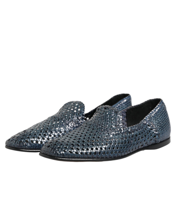 Men’s Dolce &amp; Gabbana Blue Woven Leather Slip on Loafers Shoes