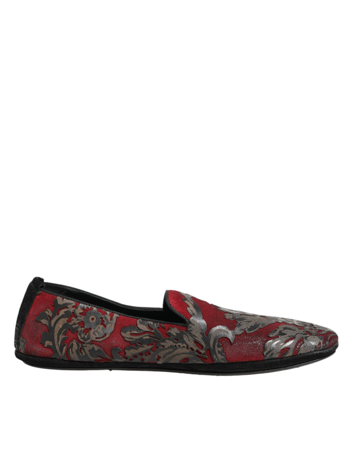 Men’s Dolce &amp; Gabbana Bordeaux Jacquard Leather Slip on Loafer Shoes