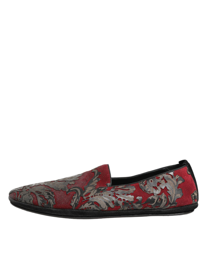 Men’s Dolce &amp; Gabbana Bordeaux Jacquard Leather Slip on Loafer Shoes