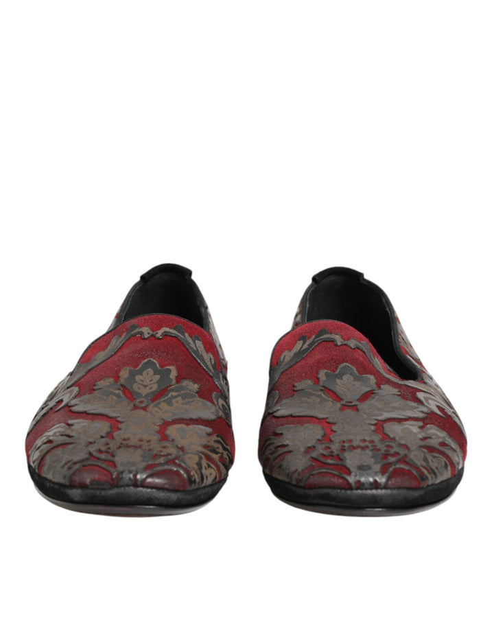 Men’s Dolce &amp; Gabbana Bordeaux Jacquard Leather Slip on Loafer Shoes