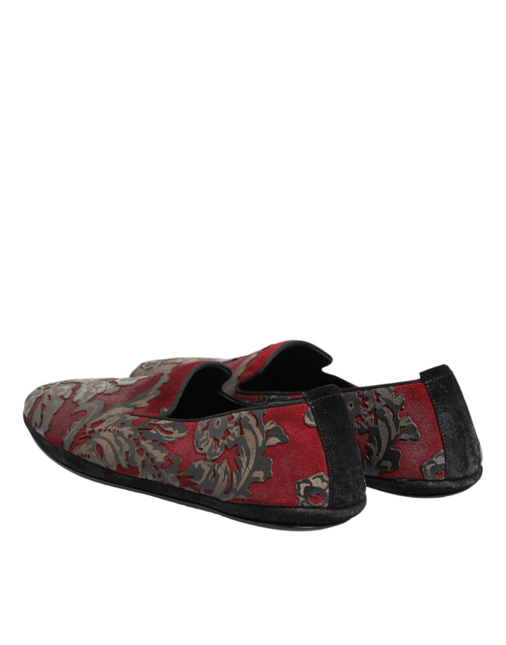 Men’s Dolce &amp; Gabbana Bordeaux Jacquard Leather Slip on Loafer Shoes