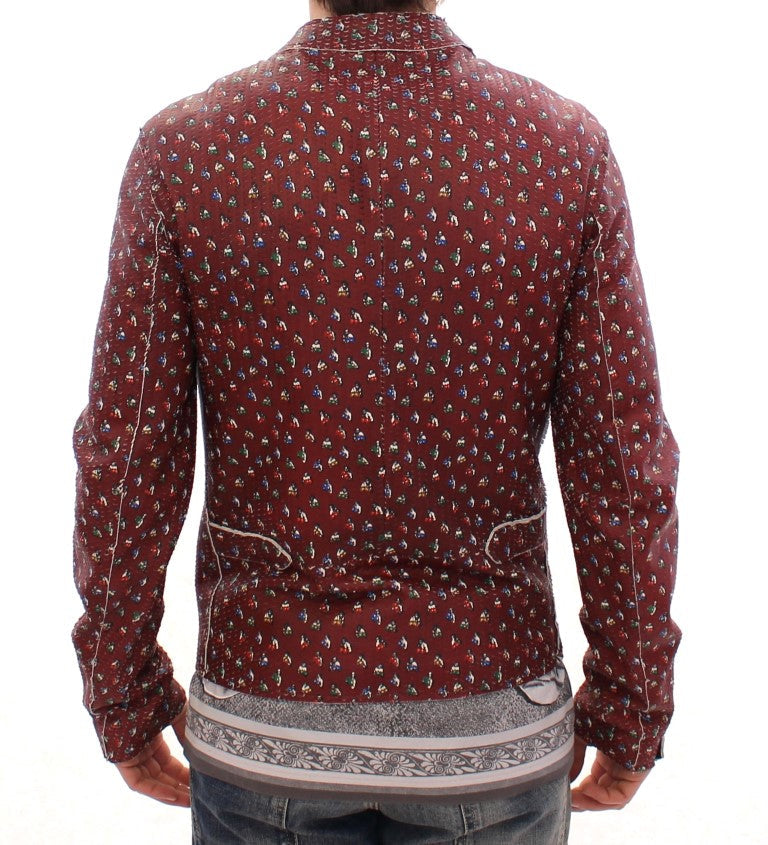 Men’s Dolce &amp; Gabbana Bordeaux Leather Boxer Print Jacket Coat