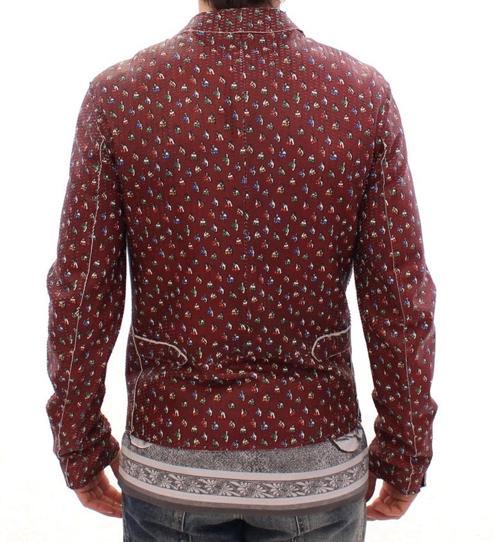 Men’s Dolce &amp; Gabbana Bordeaux Leather Boxer Print Jacket Coat