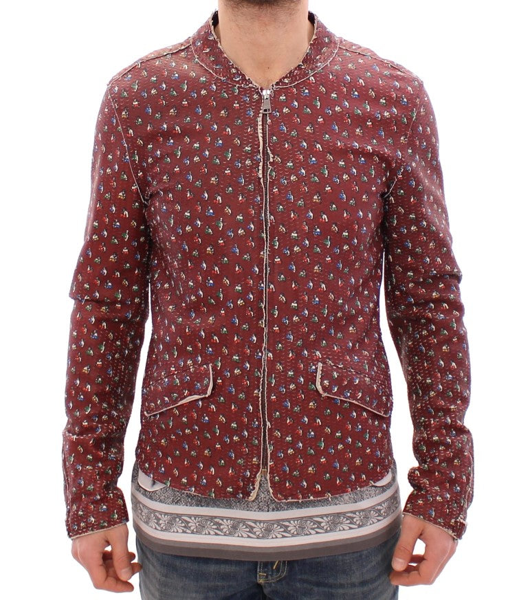 Men’s Dolce & Gabbana Bordeaux Leather Boxer Print Jacket Coat