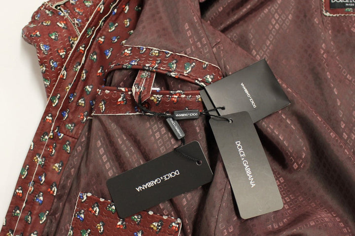 Men’s Dolce &amp; Gabbana Bordeaux Leather Boxer Print Jacket Coat