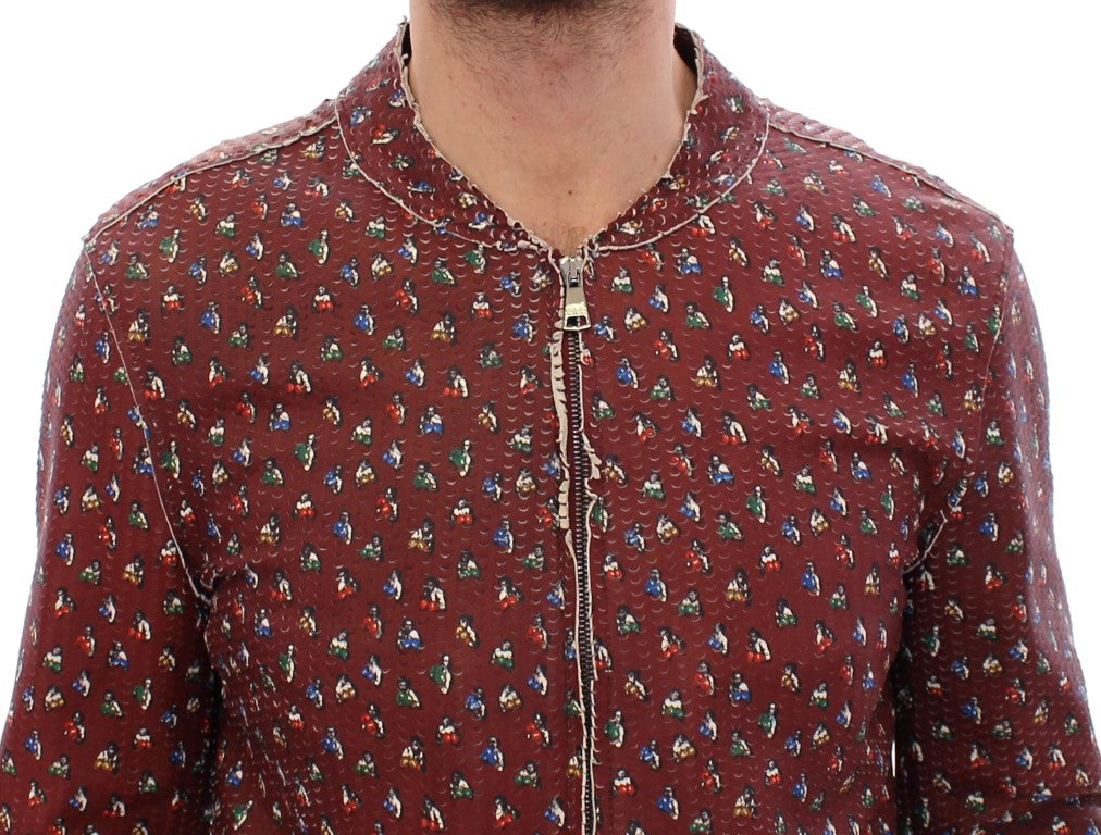 Men’s Dolce &amp; Gabbana Bordeaux Leather Boxer Print Jacket Coat