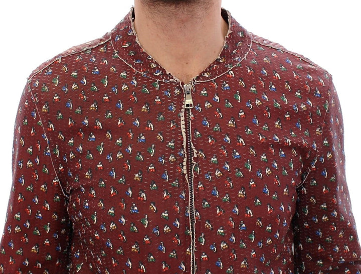 Men’s Dolce &amp; Gabbana Bordeaux Leather Boxer Print Jacket Coat