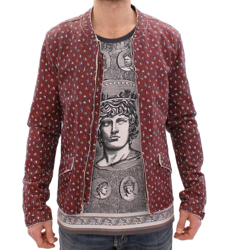 Men’s Dolce &amp; Gabbana Bordeaux Leather Boxer Print Jacket Coat
