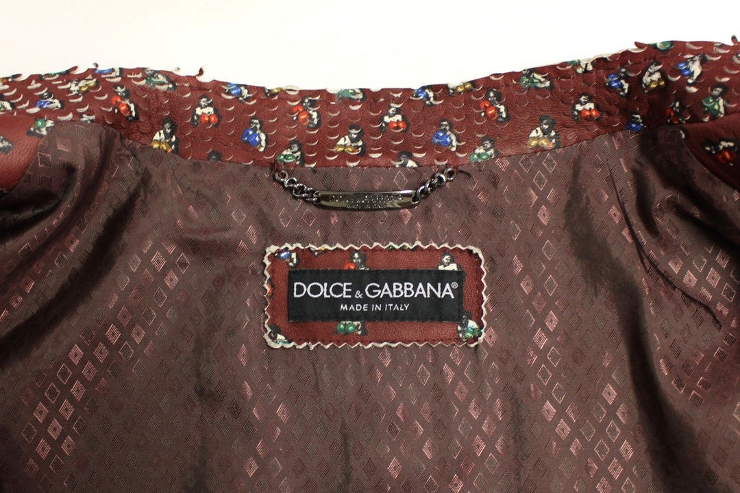 Men’s Dolce &amp; Gabbana Bordeaux Leather Boxer Print Jacket Coat