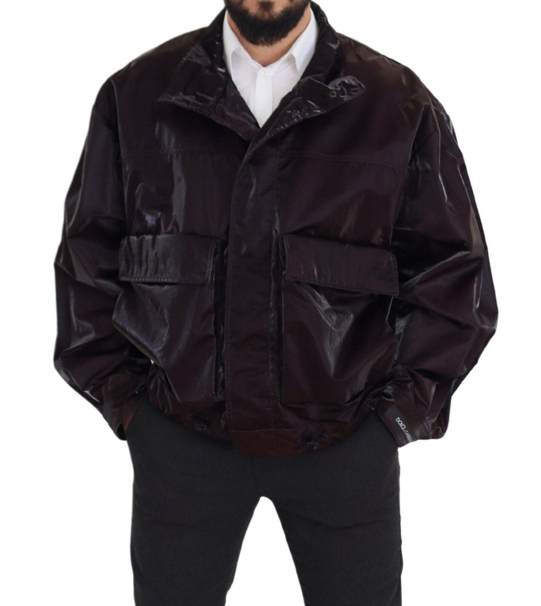Men’s Dolce &amp; Gabbana Bordeaux Nylon Collared Men Coat Jacket