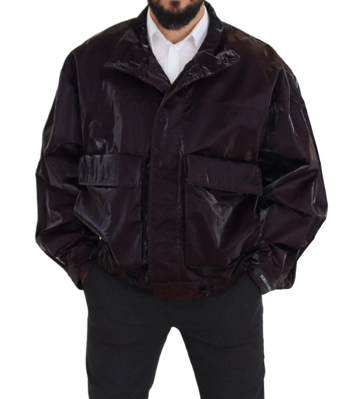 Men’s Dolce &amp; Gabbana Bordeaux Nylon Collared Men Coat Jacket