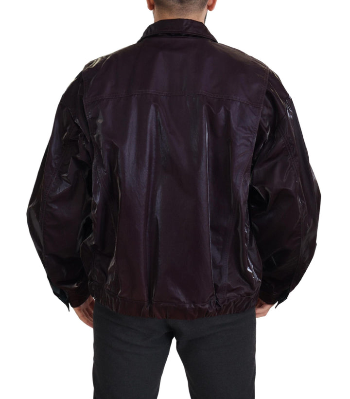 Men’s Dolce &amp; Gabbana Bordeaux Nylon Collared Men Coat Jacket