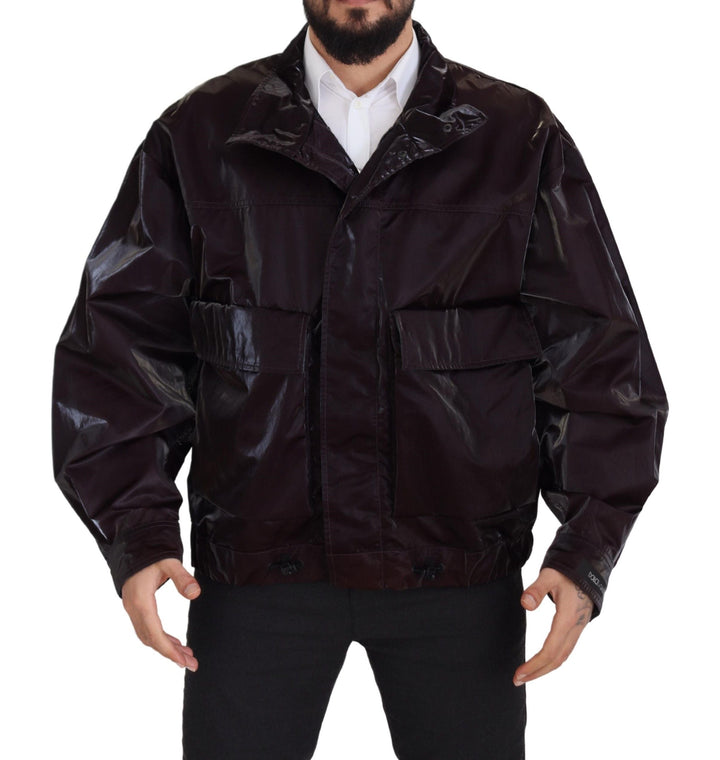 Men’s Dolce &amp; Gabbana Bordeaux Nylon Collared Men Coat Jacket