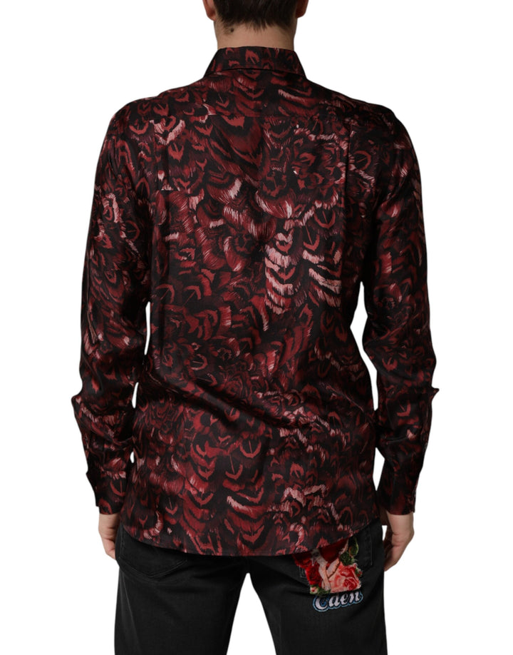 Men’s Dolce &amp; Gabbana Bordeaux Patterned Collared Men Dress Shirt