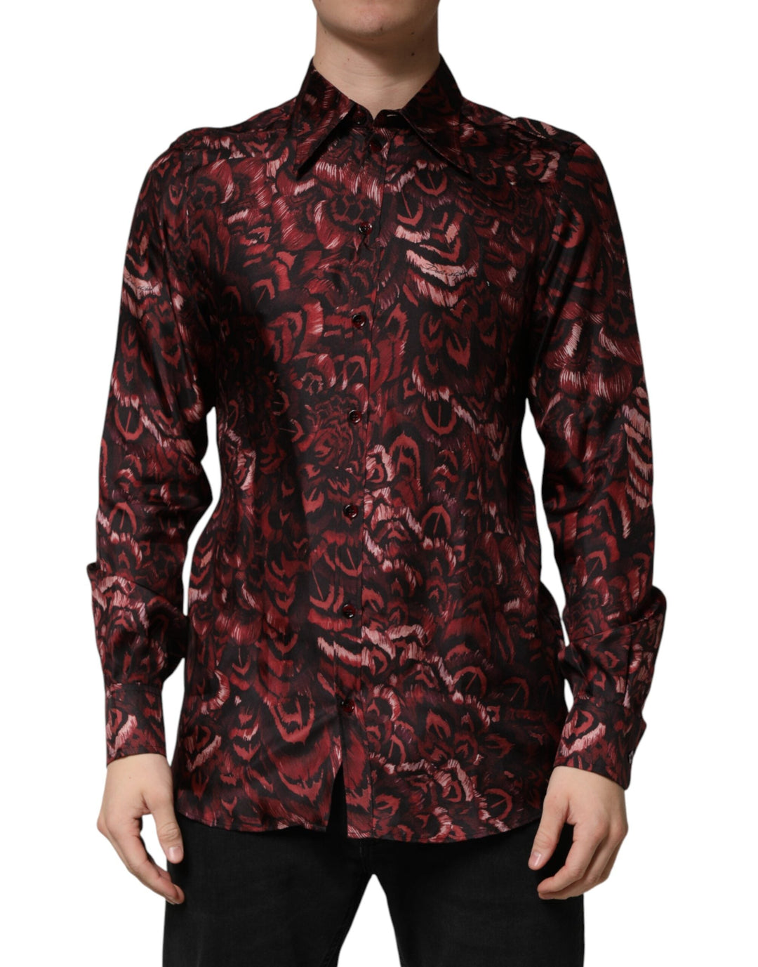 Men’s Dolce &amp; Gabbana Bordeaux Patterned Collared Men Dress Shirt