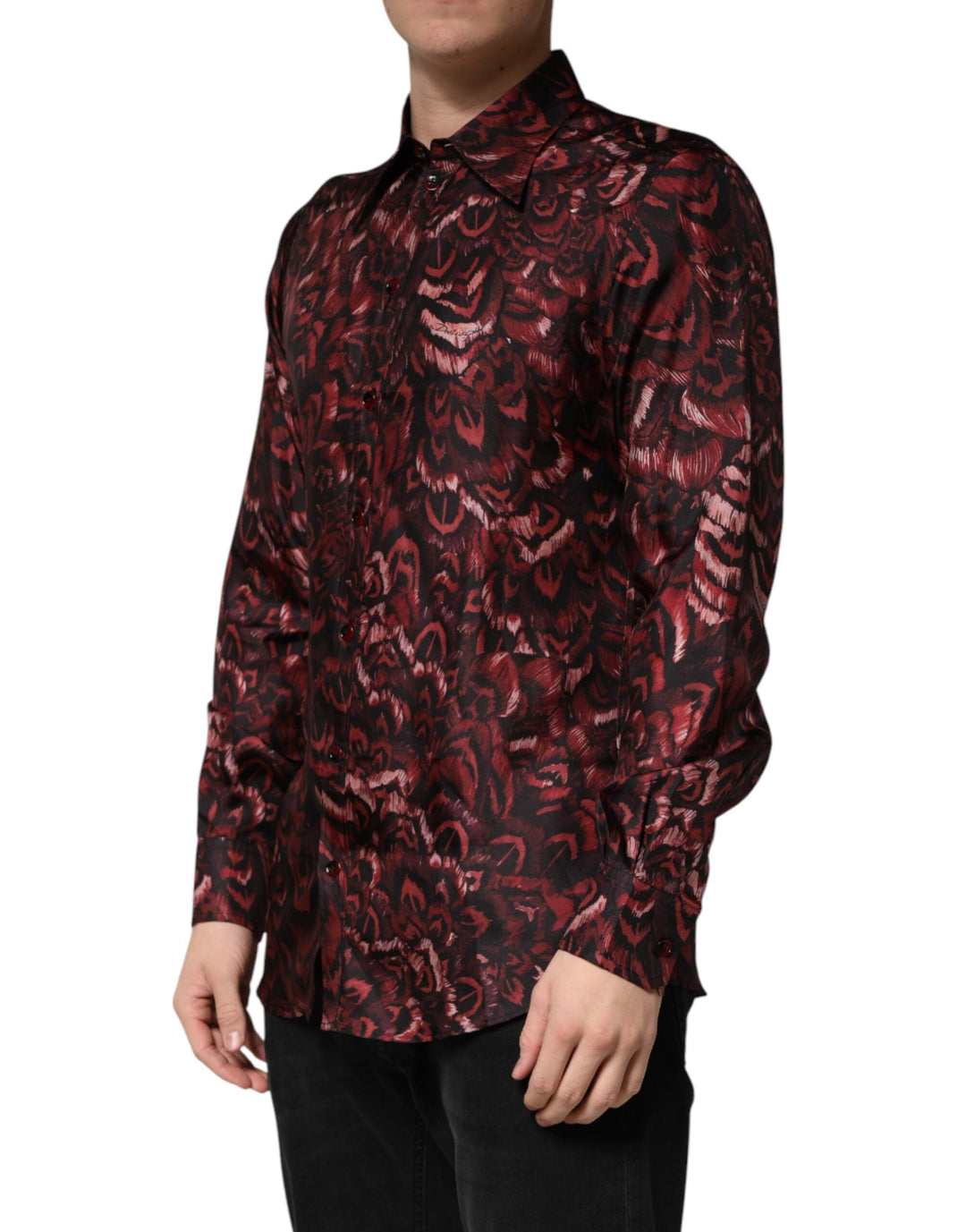Men’s Dolce &amp; Gabbana Bordeaux Patterned Collared Men Dress Shirt