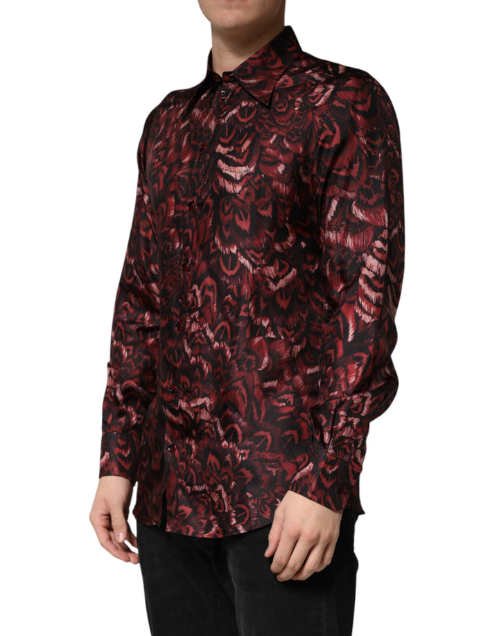 Men’s Dolce &amp; Gabbana Bordeaux Patterned Collared Men Dress Shirt