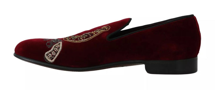 Men’s Dolce &amp; Gabbana Bordeaux Velvet Loafers Gun Horseshoe Shoes