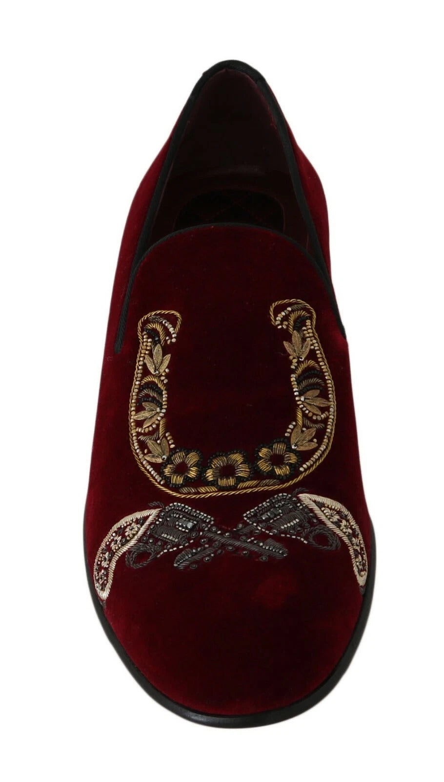 Men’s Dolce & Gabbana Bordeaux Velvet Loafers Gun Horseshoe Shoes