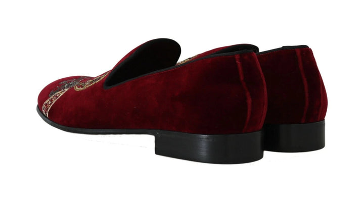 Men’s Dolce &amp; Gabbana Bordeaux Velvet Loafers Gun Horseshoe Shoes