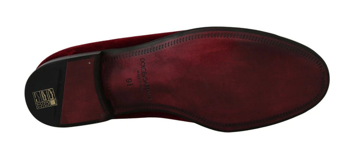 Men’s Dolce &amp; Gabbana Bordeaux Velvet Loafers Gun Horseshoe Shoes