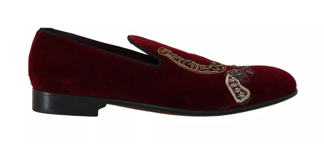 Men’s Dolce &amp; Gabbana Bordeaux Velvet Loafers Gun Horseshoe Shoes
