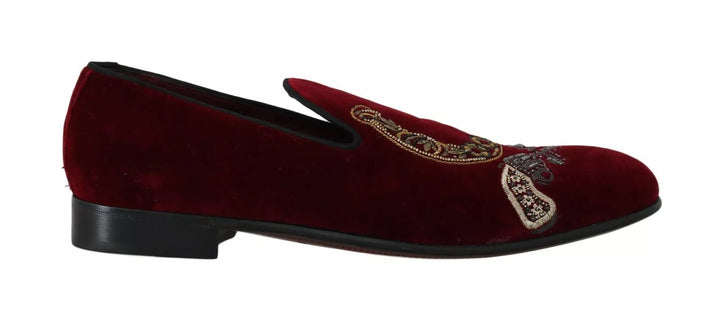 Men’s Dolce &amp; Gabbana Bordeaux Velvet Loafers Gun Horseshoe Shoes