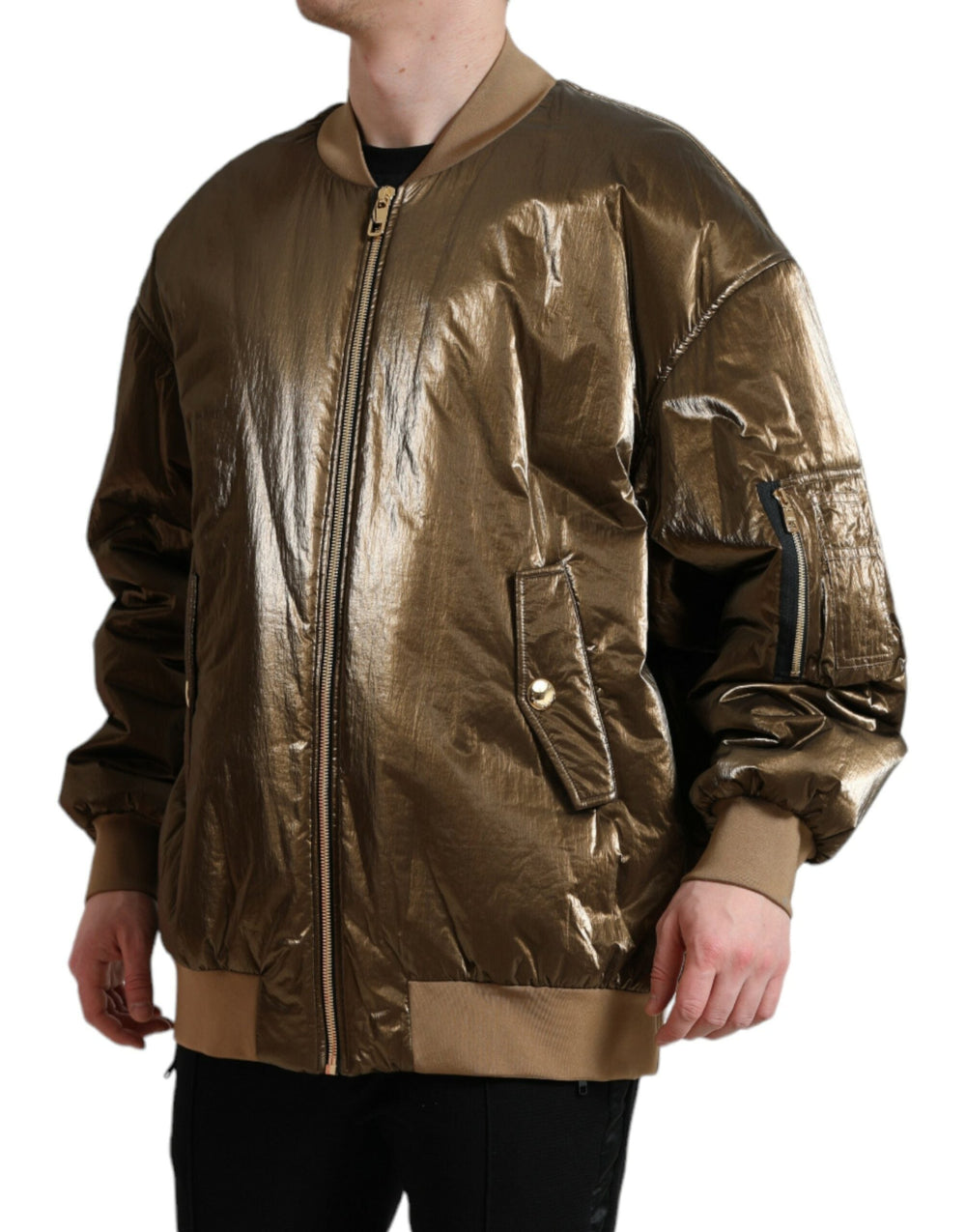 Men’s Dolce & Gabbana Bronze Nylon Full Zip Men Bomber Jacket