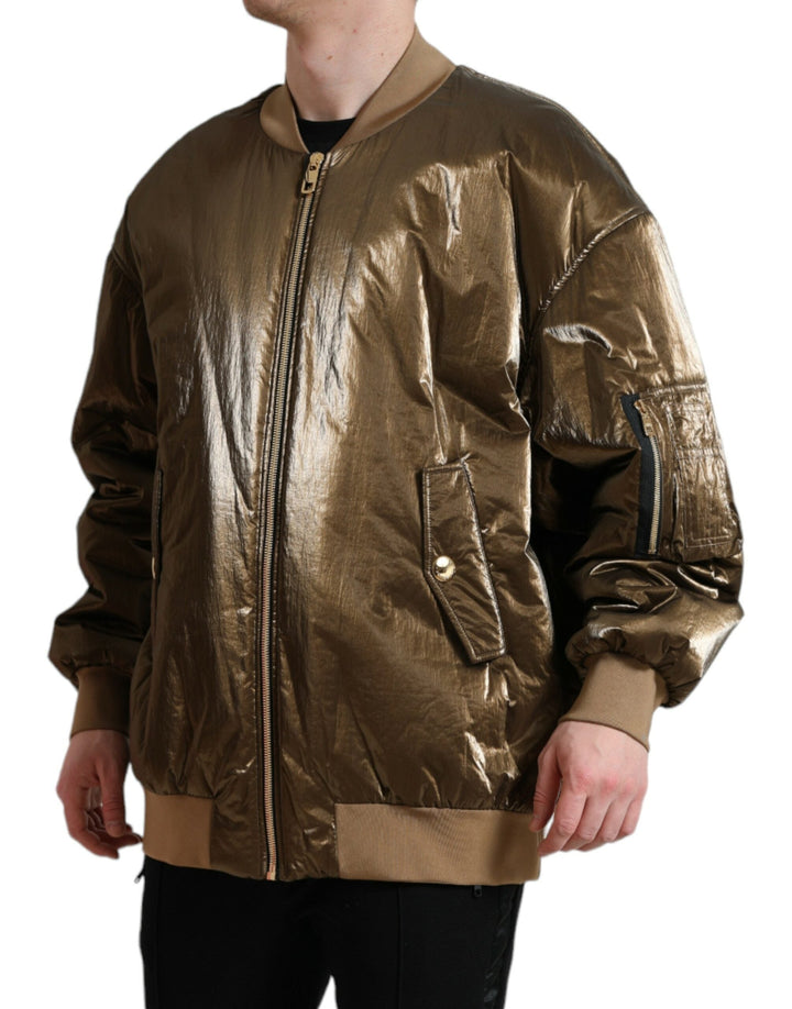 Men’s Dolce &amp; Gabbana Bronze Nylon Full Zip Men Bomber Jacket
