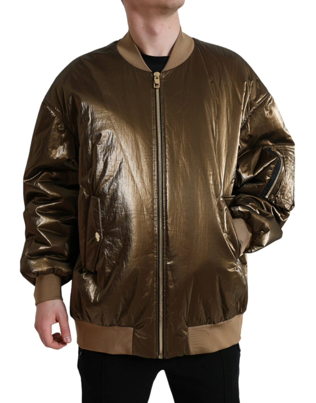 Men’s Dolce & Gabbana Bronze Nylon Full Zip Men Bomber Jacket