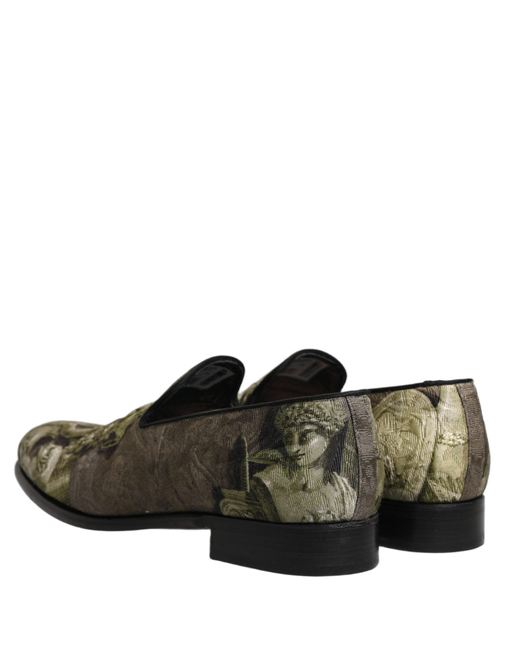 Men’s Dolce &amp; Gabbana Brown Baroque Print Slip on Loafers Shoes
