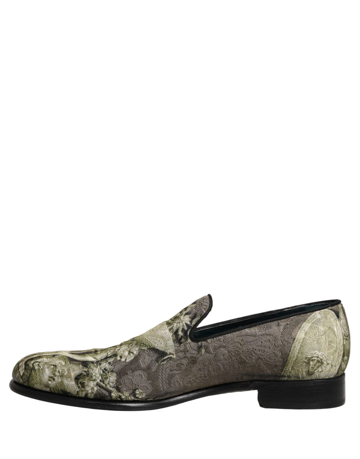 Men’s Dolce &amp; Gabbana Brown Baroque Print Slip on Loafers Shoes